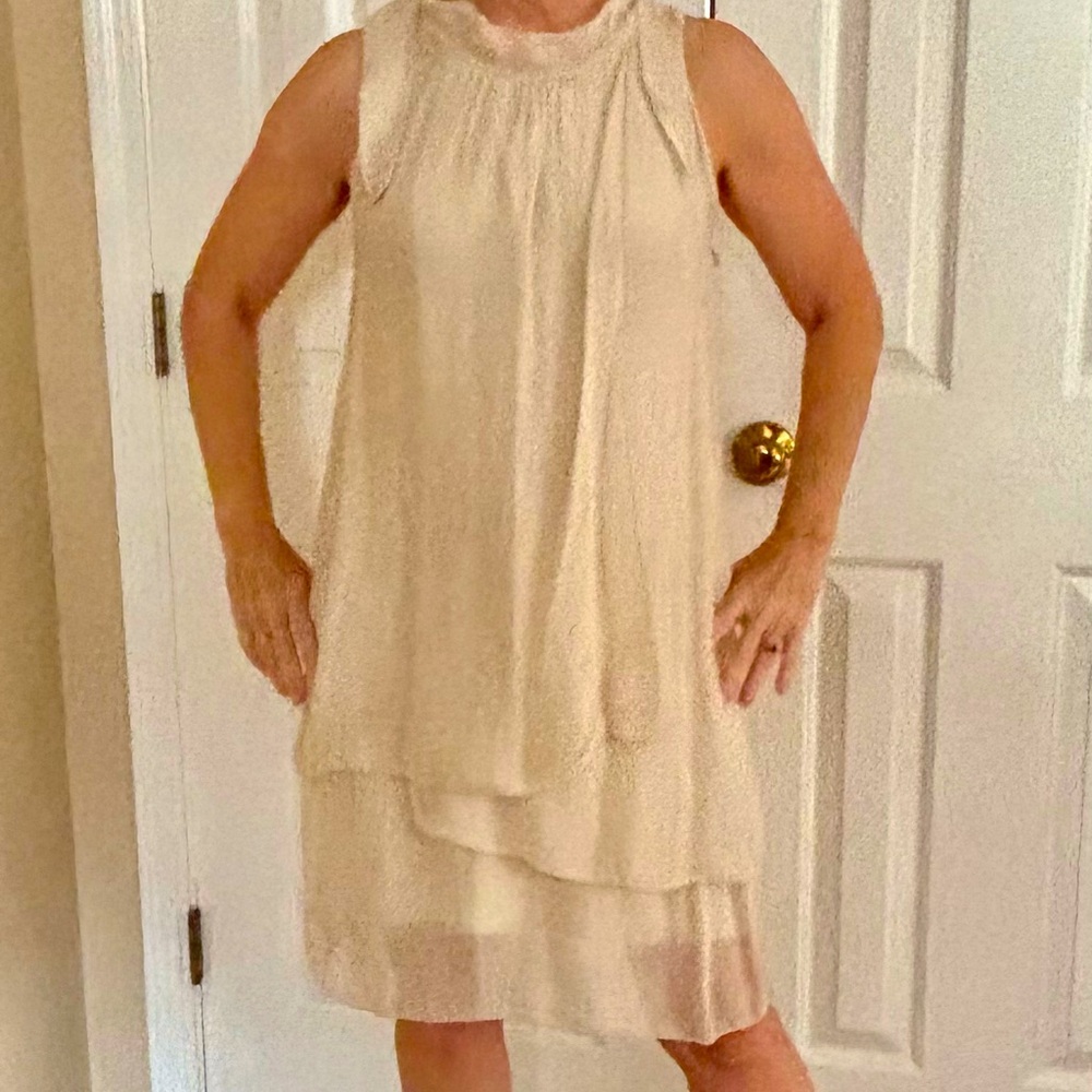 Baci ivory viscose/rayon layered sleeveless midi dress